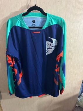 Men’s Thor Navy & Teal Motocross Jersey with Orange Logo Size Large